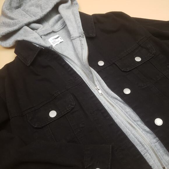 Ci Sono Denim Collection Hooded Denim Jacket Black Cropped Womens Small Zip Up - Picture 4 of 13